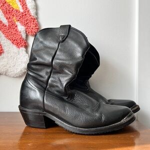 Vintage 90s Black Leather Slouchy Cowboy Boots - Women’s size 6.5 - NARROW